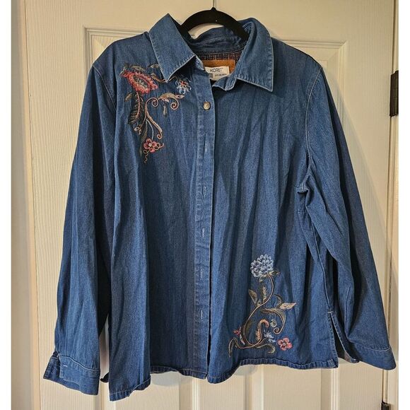 Koret Women's Grandmacore City Blues‎ Embroidered Denim Button Up Shirt Size 22m - Picture 1 of 5
